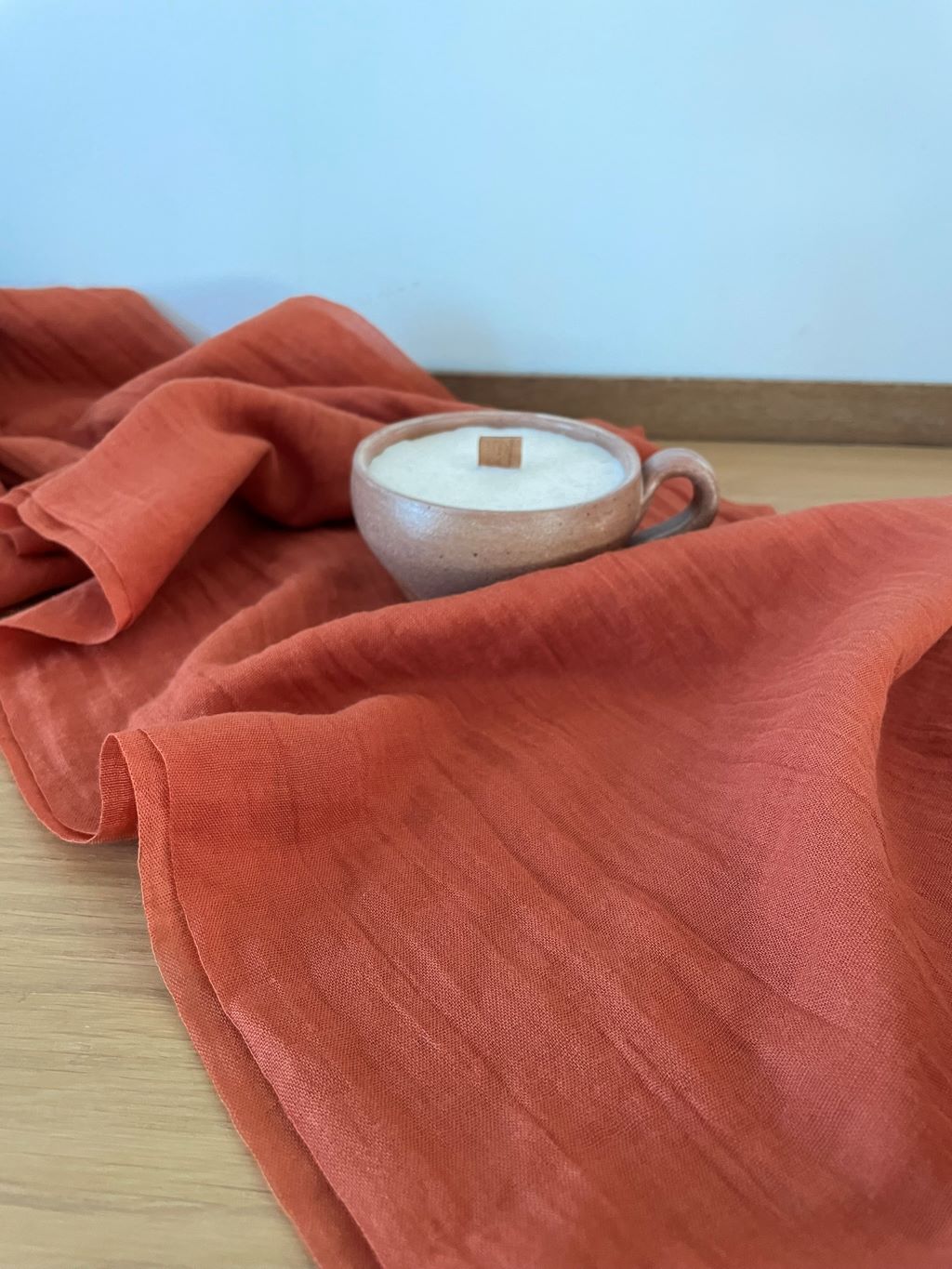 Location chemin de table mousseline gaze de coton terracota Nantes